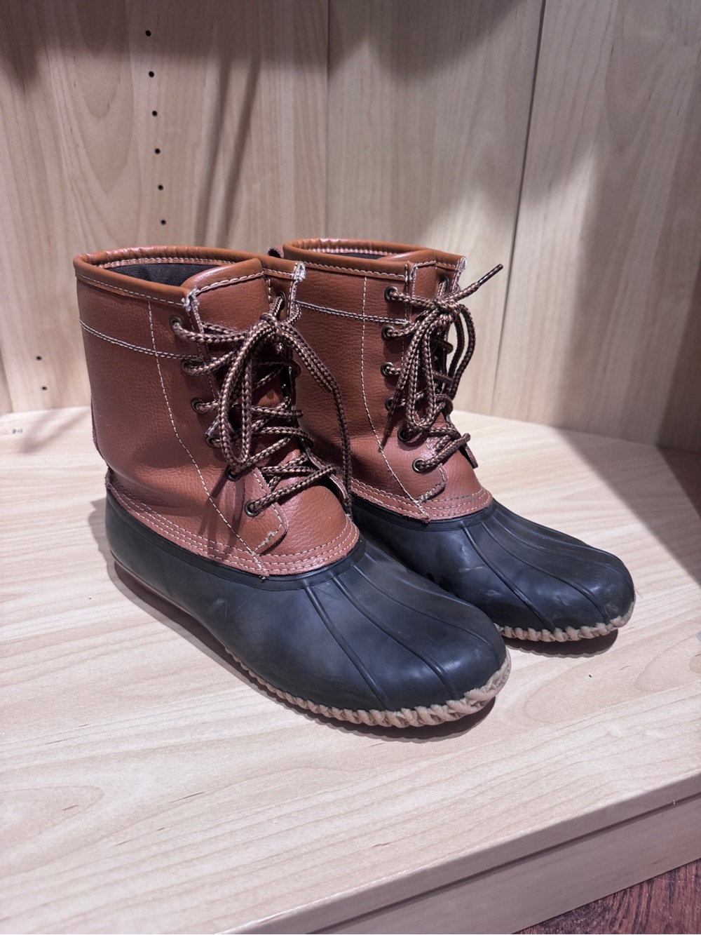 Women's Brown and Black Lace-Up Duck Boots